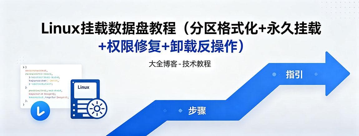Linux挂载数据盘教程（分区格式化+永久挂载+权限修复+卸载反操作）